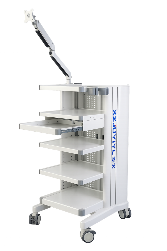 Rigid endoscopy cart trolley with monitor arm for endoscopy equipment