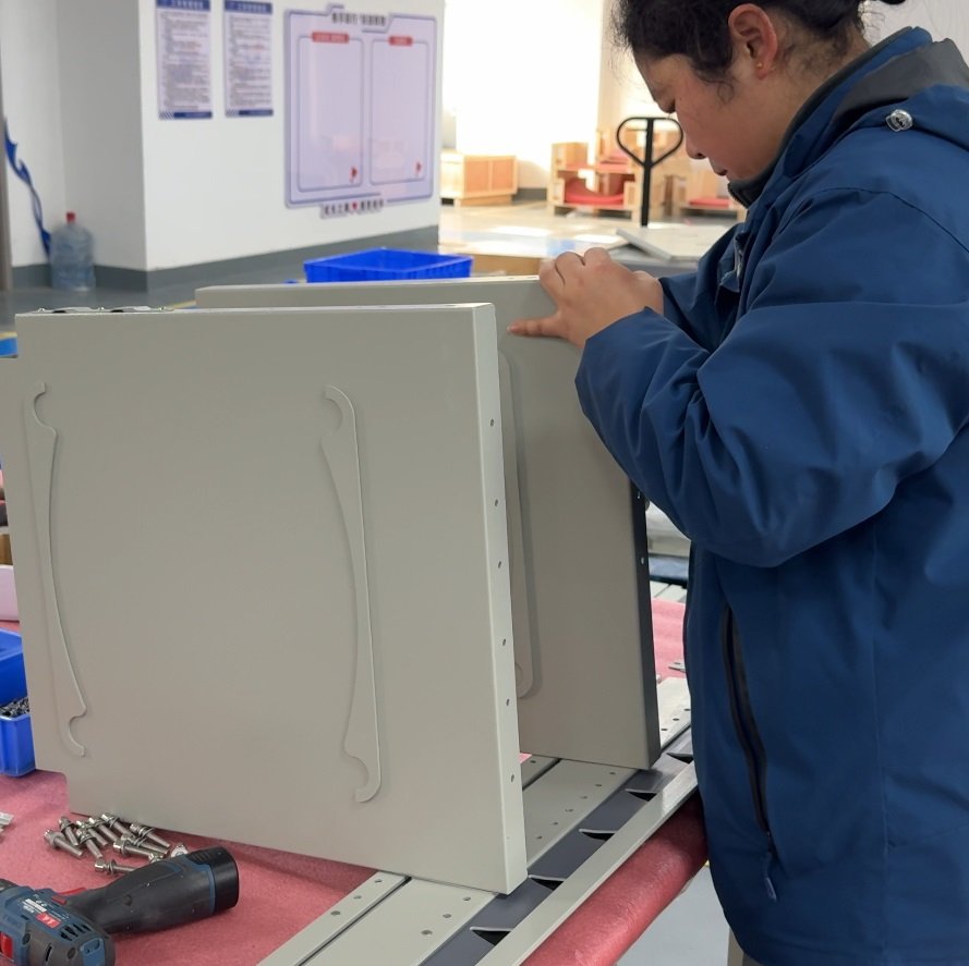 shelf and frame assembly process for medical cart system by Juyi Medical