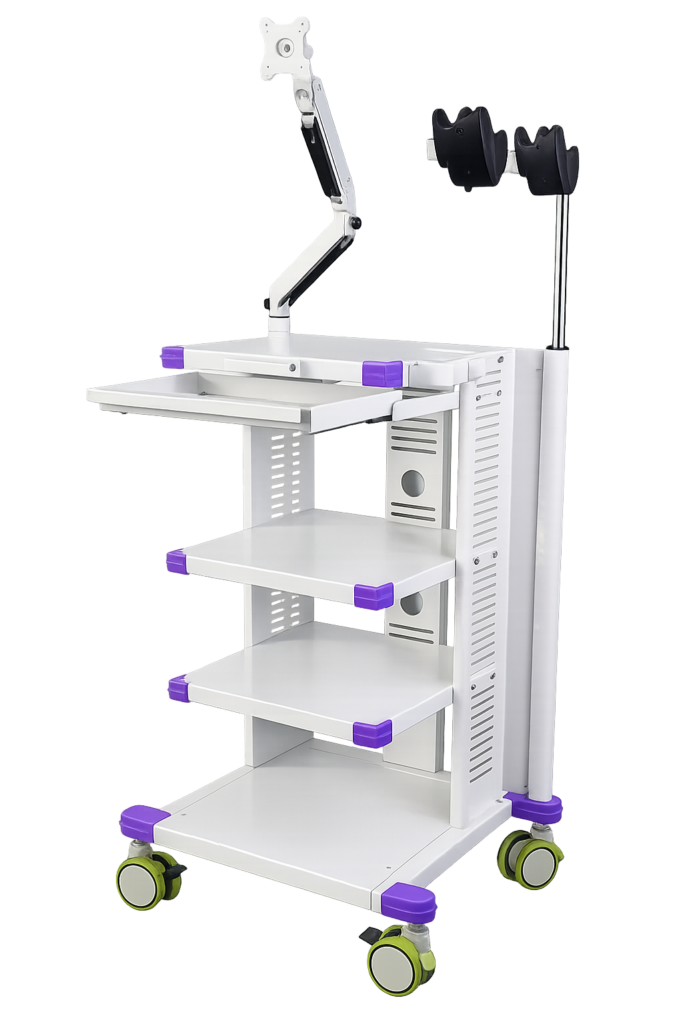 JY-15 hospital medical endoscopy cart by Juyi Medical with monitor arm and multi-layer storage shelves