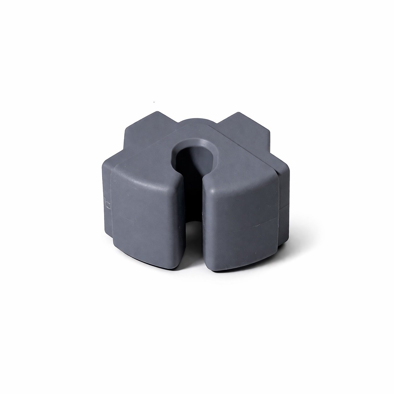 Gray silicone injection molded shelf corner guard model 1818 for medical cart impact absorption